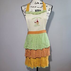 Vintage tuscany italy apron ruffled tiered front‎ cottage camp classic americana